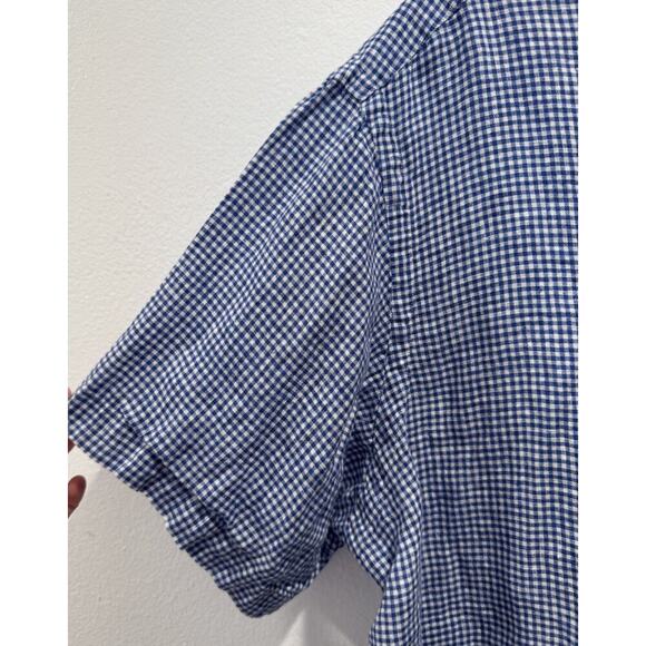 Ralph Lauren Men’s XL Blue White Check Print Linen Button Up Short Sleeve Shirt - Picture 4 of 7